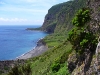 Ein leerer Sandstrand in der Fajã de Lopo Vaz